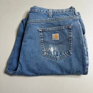 Carhartt Jeans Mens 38x36 Blue Denim Utility Work Pants relaxed Fit outdoors